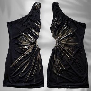 One Shoulder Black & Silver Mini Dress